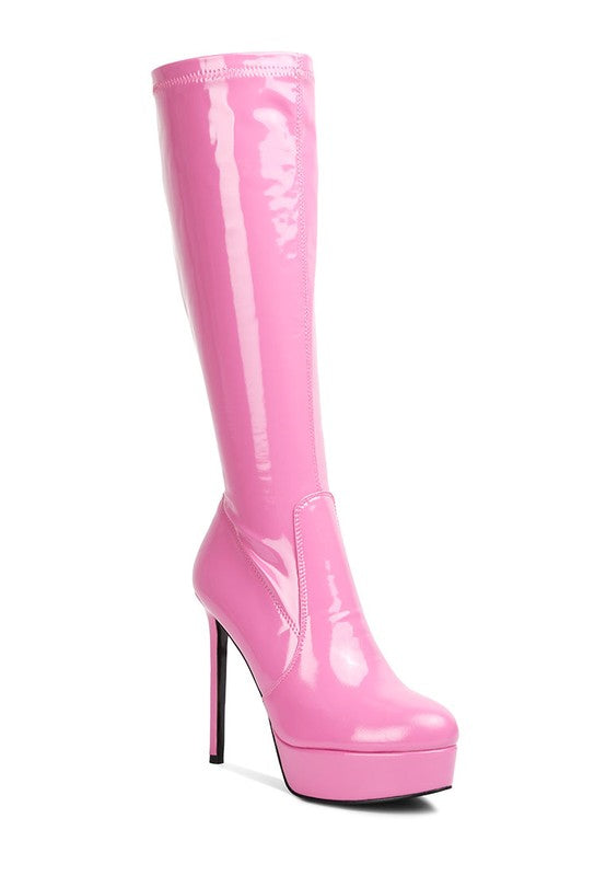 Shawtie High Heeled Stretch Patent Calf Boots - lolaluxeshop