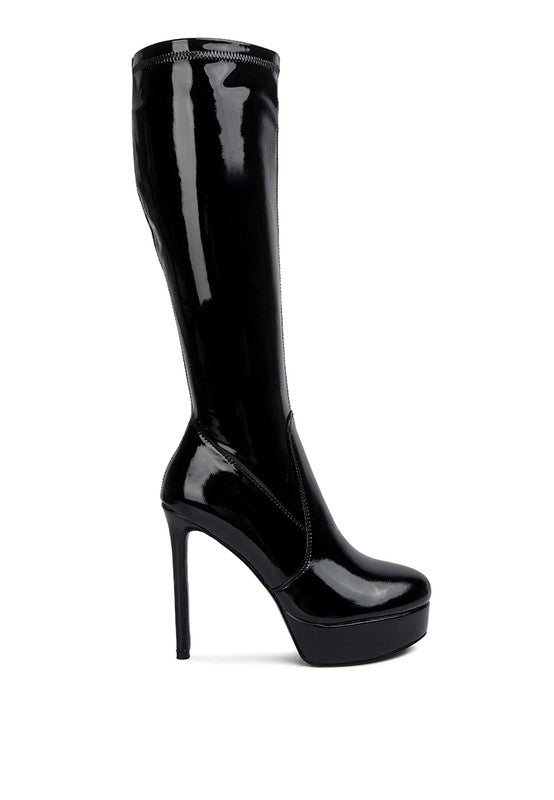 Shawtie High Heeled Stretch Patent Calf Boots - lolaluxeshop