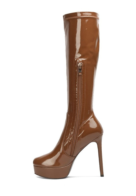 Shawtie High Heeled Stretch Patent Calf Boots - lolaluxeshop