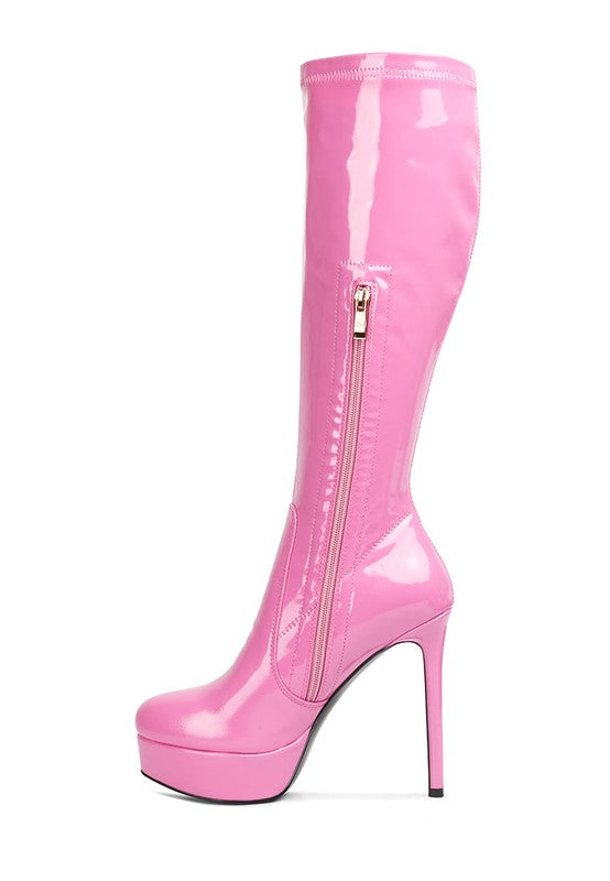 Shawtie High Heeled Stretch Patent Calf Boots - lolaluxeshop