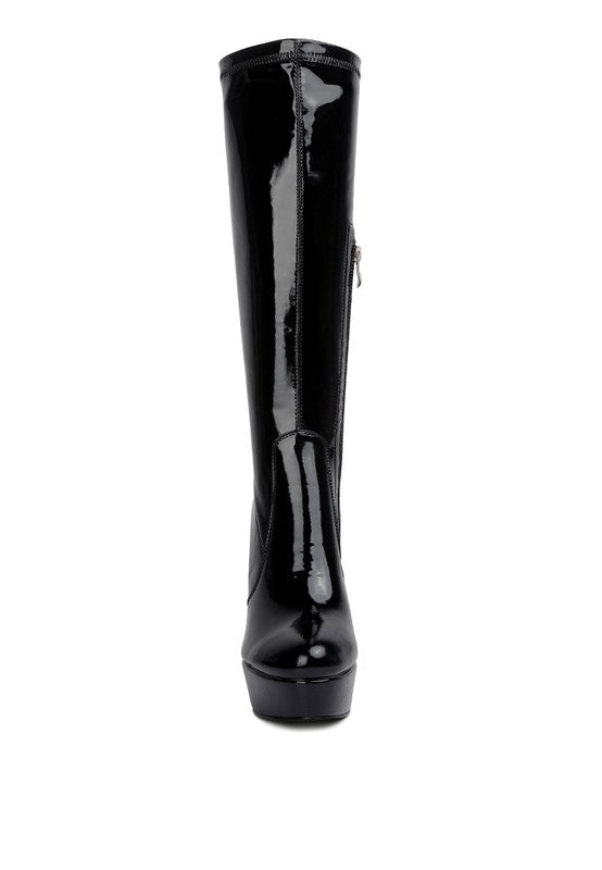 Shawtie High Heeled Stretch Patent Calf Boots - lolaluxeshop