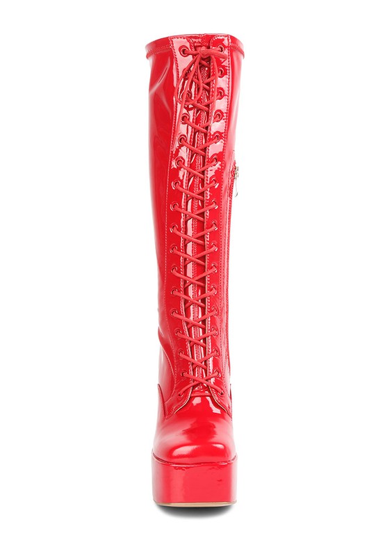 Snowflakes Patent Pu High Platform Calf Boots - lolaluxeshop