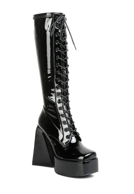 Snowflakes Patent Pu High Platform Calf Boots - lolaluxeshop