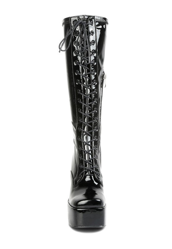 Snowflakes Patent Pu High Platform Calf Boots - lolaluxeshop