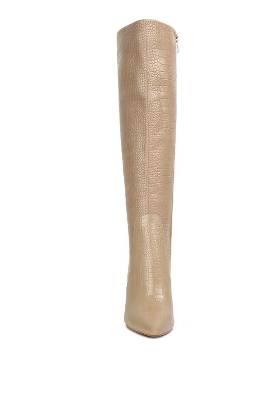 Indulgent High Heeled Croc Calf Boots - lolaluxeshop