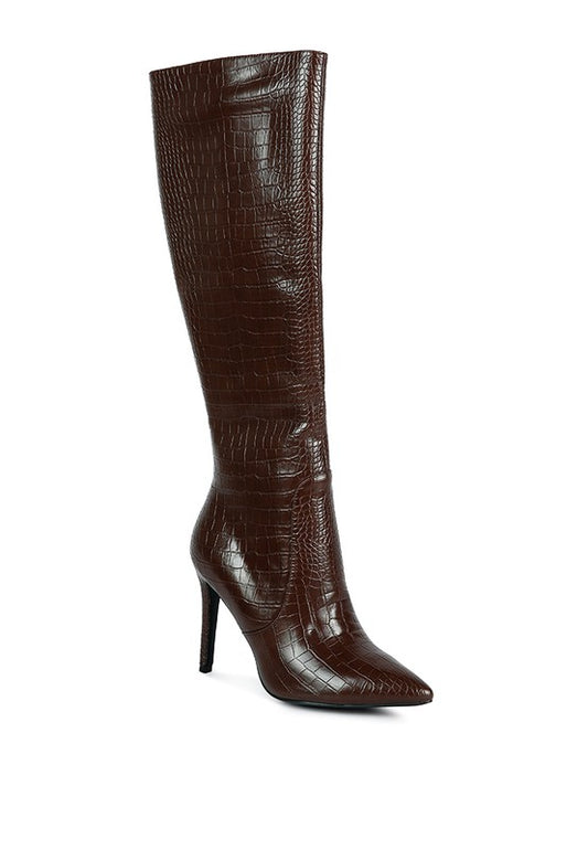 Indulgent High Heeled Croc Calf Boots - lolaluxeshop