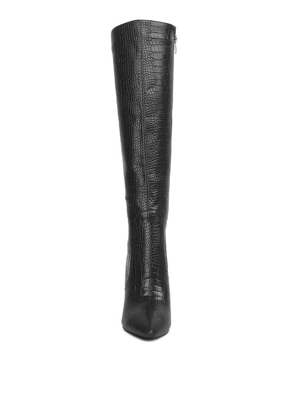 Indulgent High Heeled Croc Calf Boots - lolaluxeshop