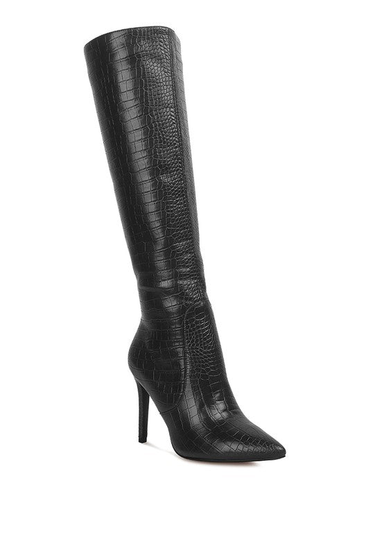 Indulgent High Heeled Croc Calf Boots - lolaluxeshop