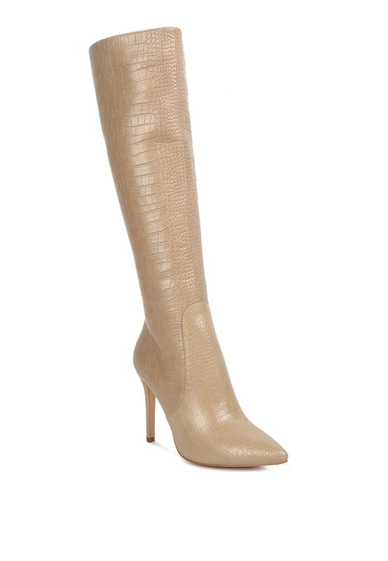 Indulgent High Heeled Croc Calf Boots - lolaluxeshop