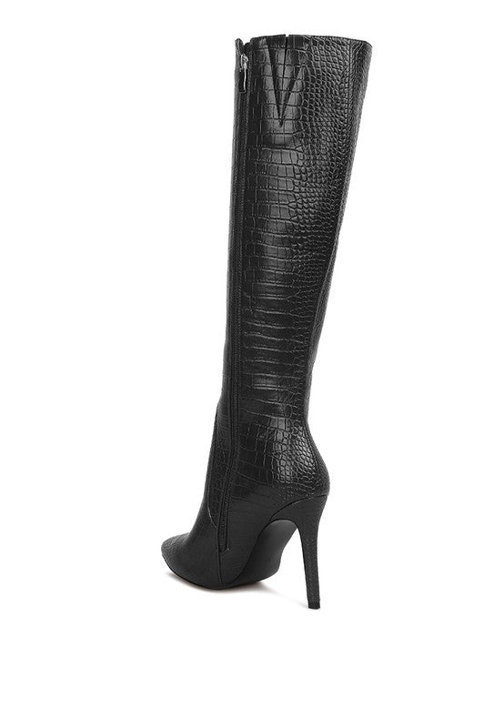 Indulgent High Heeled Croc Calf Boots - lolaluxeshop