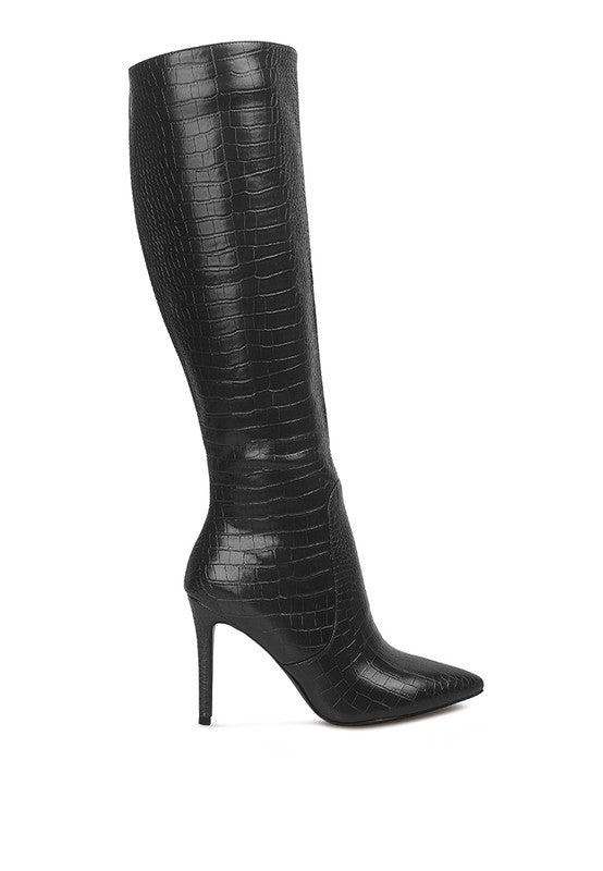 Indulgent High Heeled Croc Calf Boots - lolaluxeshop