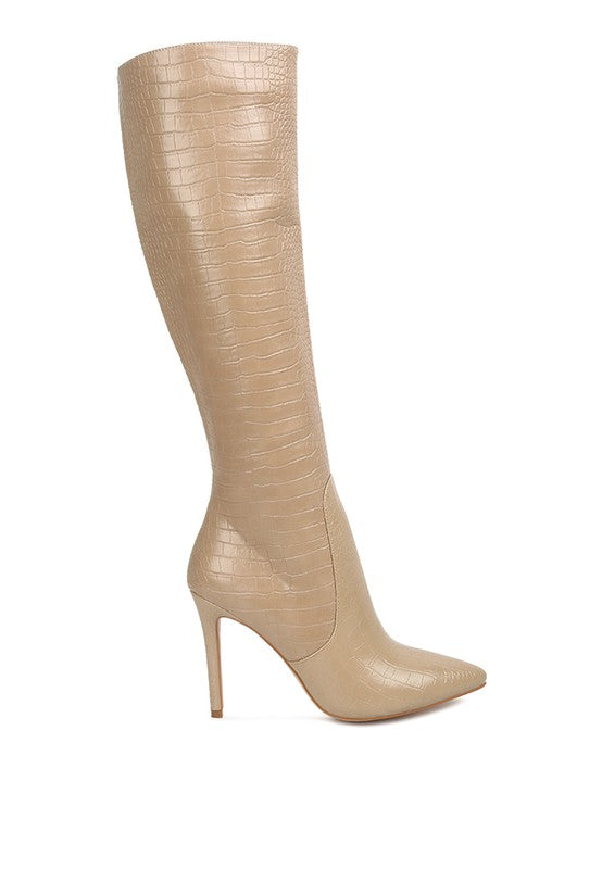 Indulgent High Heeled Croc Calf Boots - lolaluxeshop