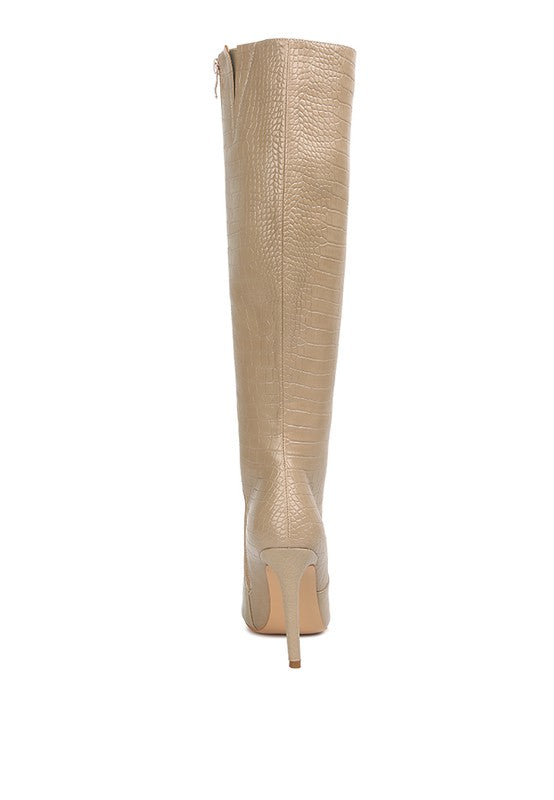 Indulgent High Heeled Croc Calf Boots - lolaluxeshop