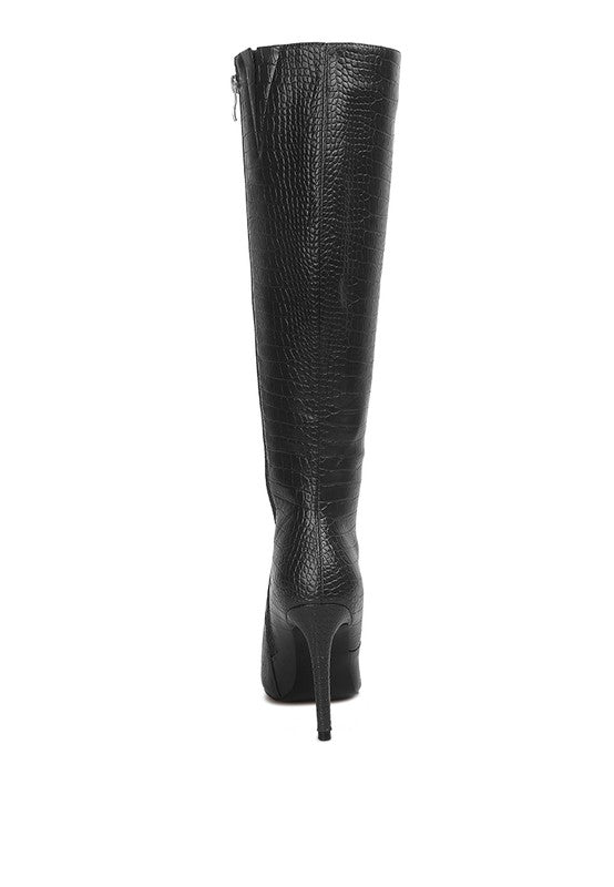 Indulgent High Heeled Croc Calf Boots - lolaluxeshop