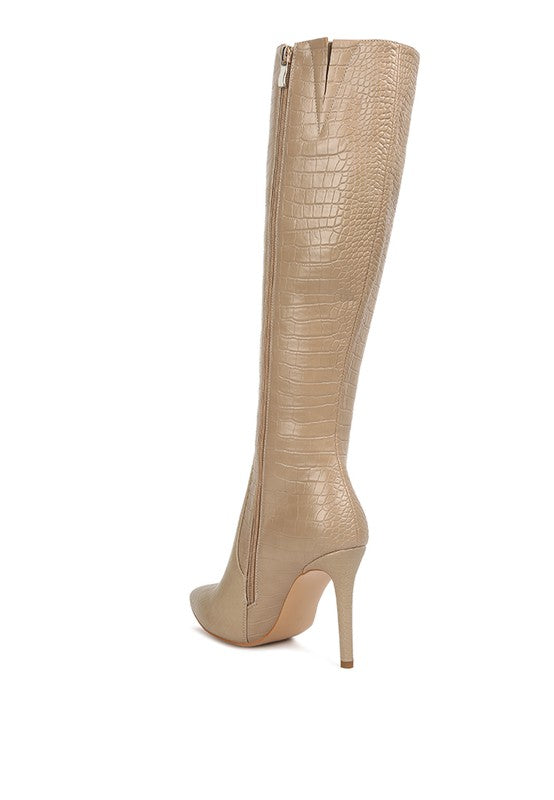 Indulgent High Heeled Croc Calf Boots - lolaluxeshop