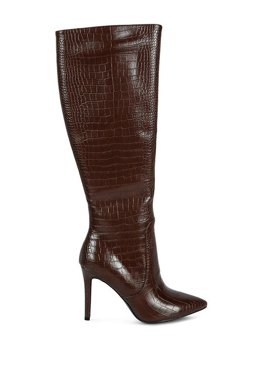 Indulgent High Heeled Croc Calf Boots - lolaluxeshop