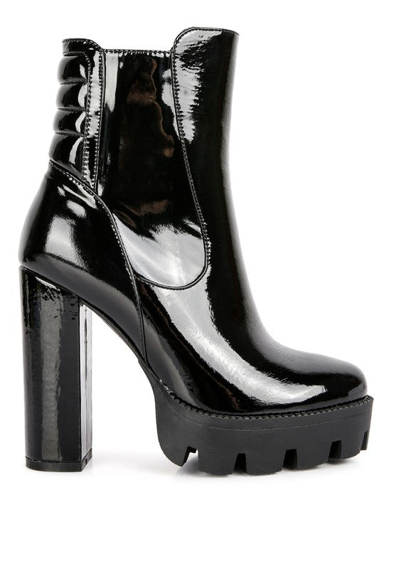 High Key Collared Patent High Heeled Ankle Boot - lolaluxeshop