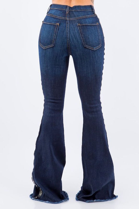 Bell Bottom Jean with Side Studs Detail - lolaluxeshop