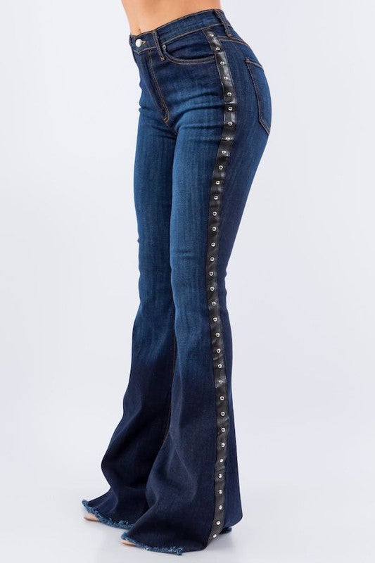 Bell Bottom Jean with Side Studs Detail - lolaluxeshop