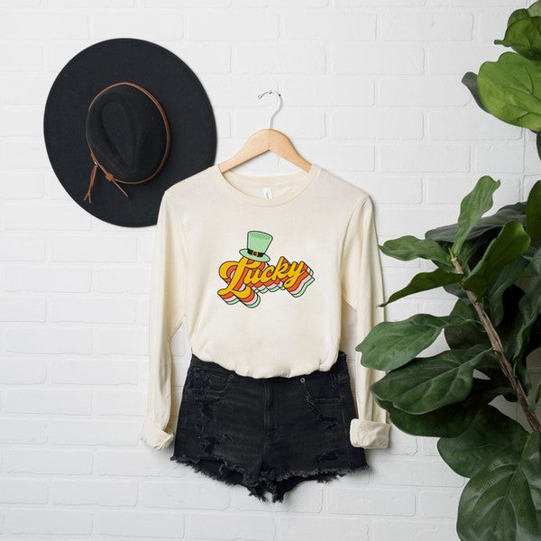 Retro Lucky Hat Long Sleeve Graphic Tee - lolaluxeshop