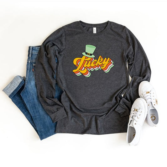 Retro Lucky Hat Long Sleeve Graphic Tee - lolaluxeshop