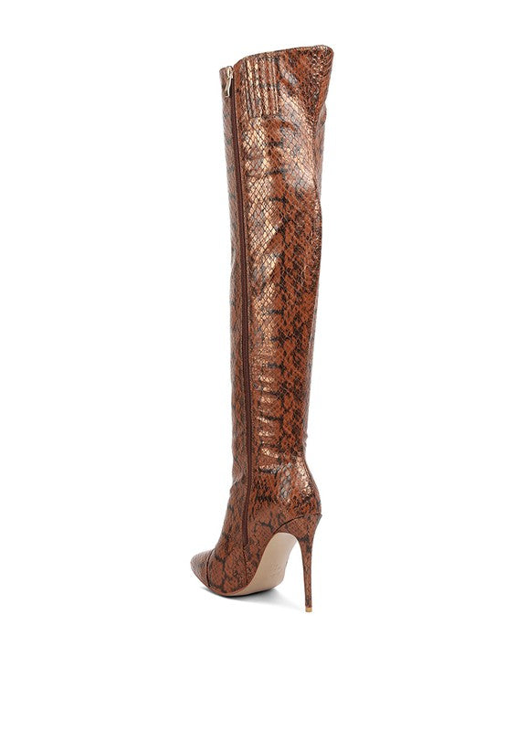 Catalina Snake Print Stiletto Knee Boots - lolaluxeshop