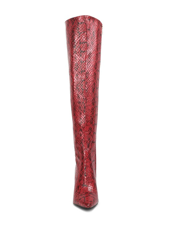 Catalina Snake Print Stiletto Knee Boots - lolaluxeshop