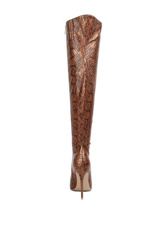 Catalina Snake Print Stiletto Knee Boots - lolaluxeshop