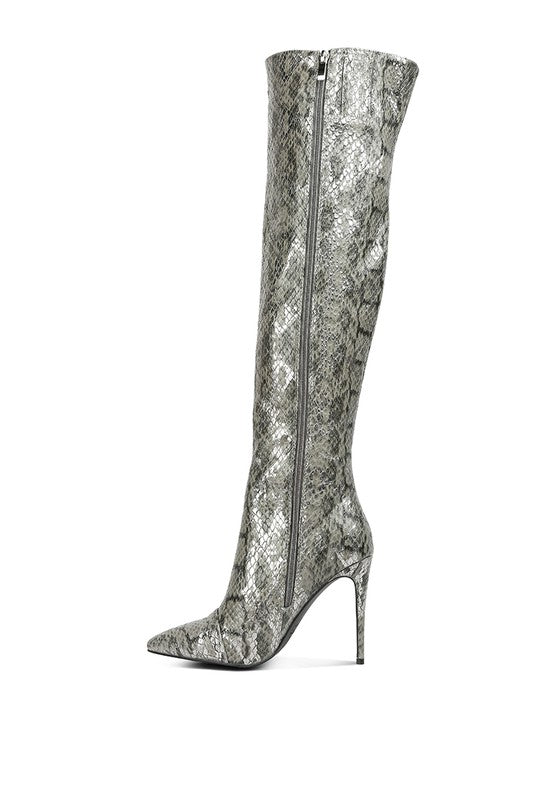 Catalina Snake Print Stiletto Knee Boots - lolaluxeshop