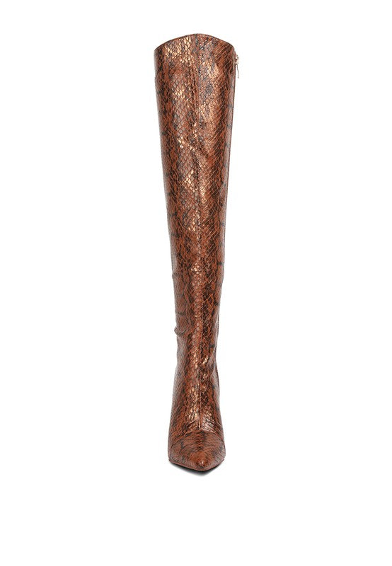 Catalina Snake Print Stiletto Knee Boots - lolaluxeshop