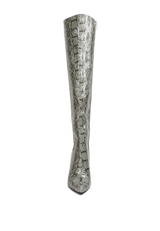 Catalina Snake Print Stiletto Knee Boots - lolaluxeshop