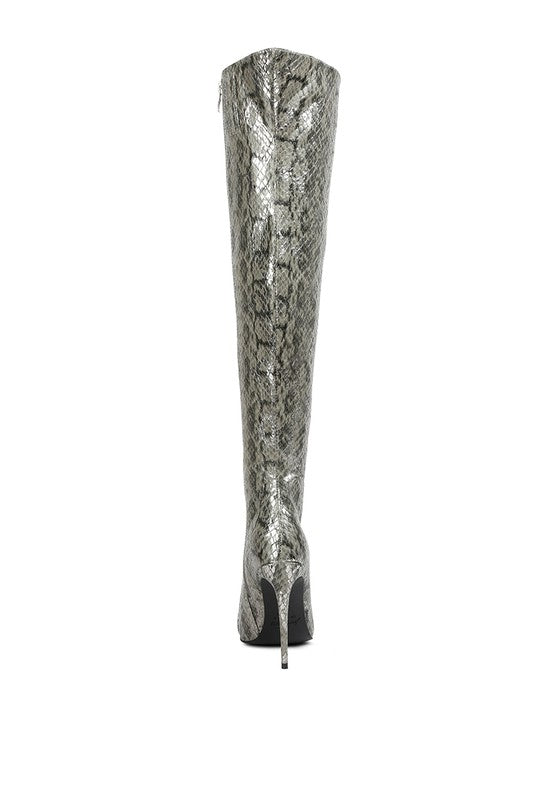 Catalina Snake Print Stiletto Knee Boots - lolaluxeshop