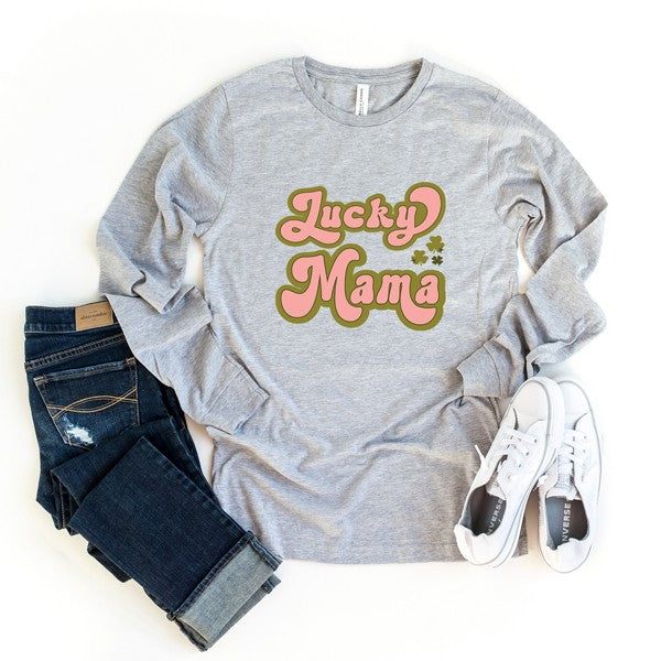 Lucky Mama Retro Clovers Long Sleeve Graphic Tee - lolaluxeshop