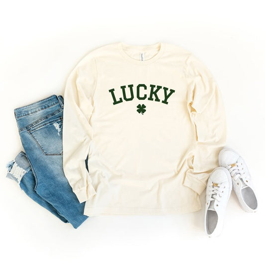 Lucky Varsity Clover Long Sleeve Graphic Tee - lolaluxeshop