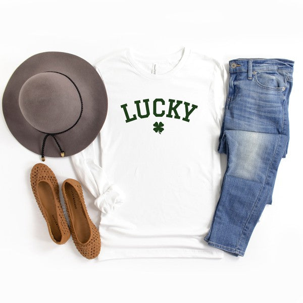 Lucky Varsity Clover Long Sleeve Graphic Tee - lolaluxeshop