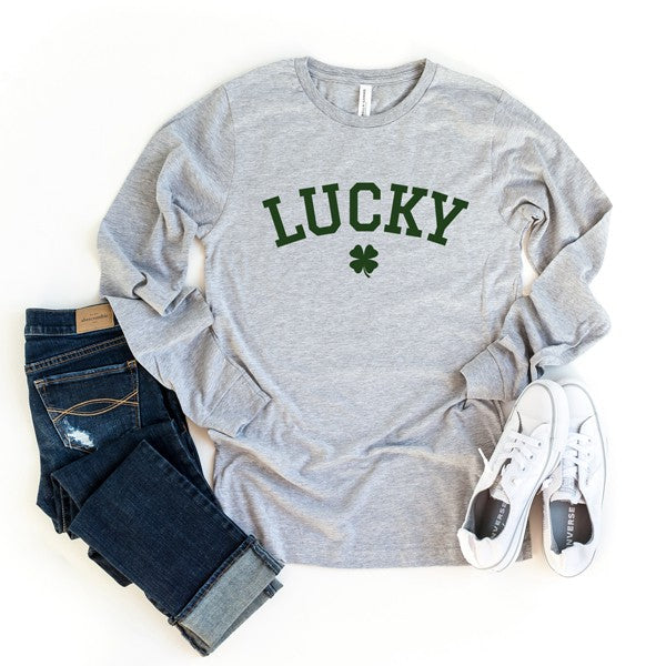 Lucky Varsity Clover Long Sleeve Graphic Tee - lolaluxeshop