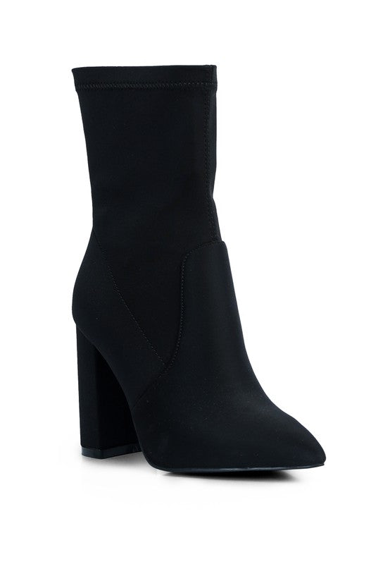 Ankle Lycra Block Heeled Boots - lolaluxeshop