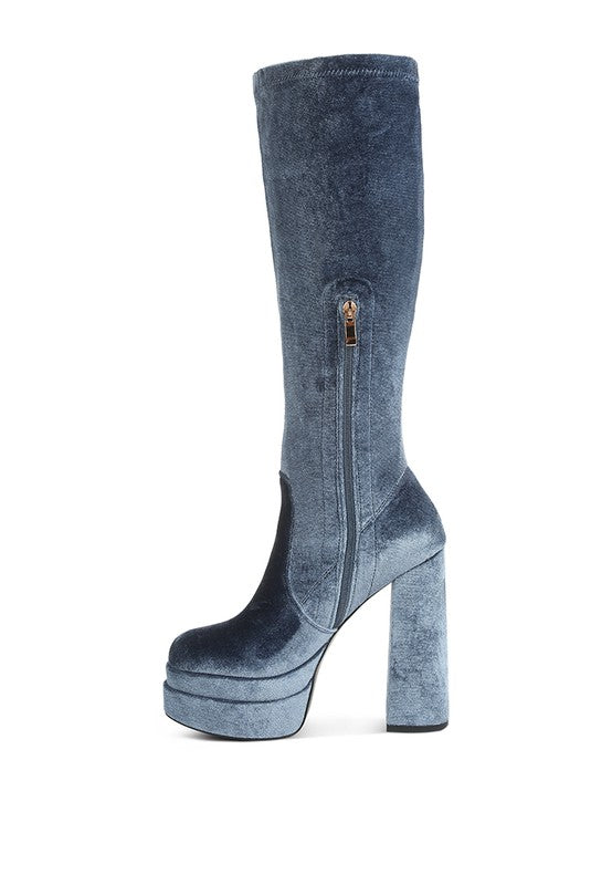 Lazuli High Block Heel Velvet Boot - lolaluxeshop