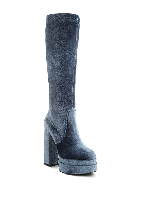 Lazuli High Block Heel Velvet Boot - lolaluxeshop