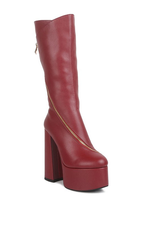 Tzar Faux Leather High Heeled Platfrom Calf Boots - lolaluxeshop