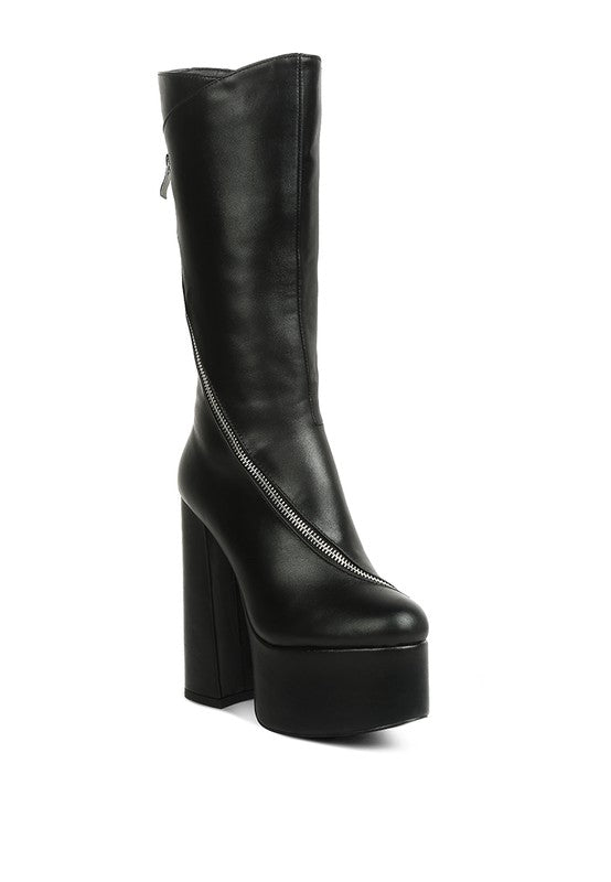 Tzar Faux Leather High Heeled Platfrom Calf Boots - lolaluxeshop