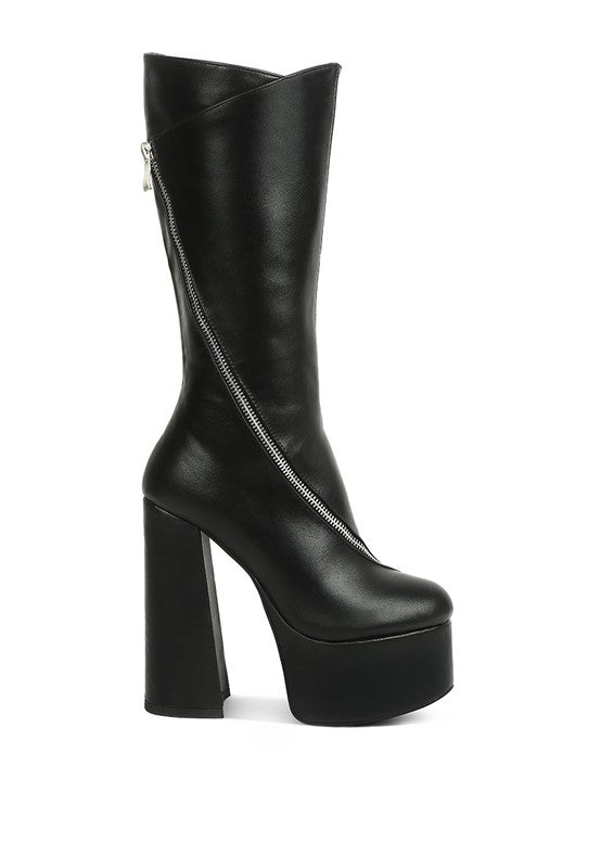 Tzar Faux Leather High Heeled Platfrom Calf Boots - lolaluxeshop