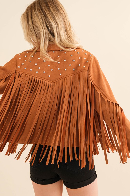 Studded Fringe Open Western Jacket - lolaluxeshop