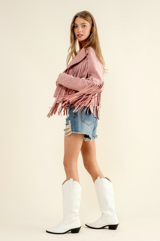 Studded Fringe Open Western Jacket - lolaluxeshop