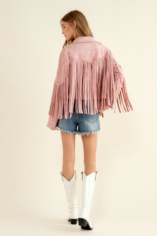 Studded Fringe Open Western Jacket - lolaluxeshop