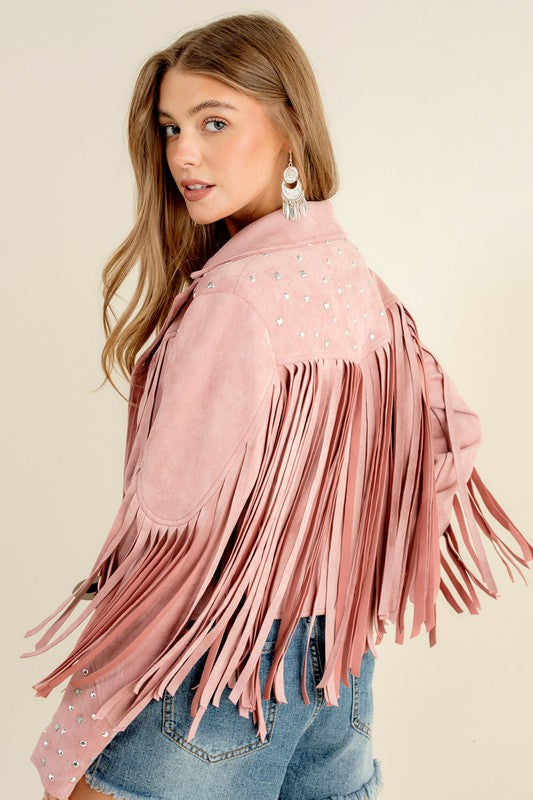 Studded Fringe Open Western Jacket - lolaluxeshop