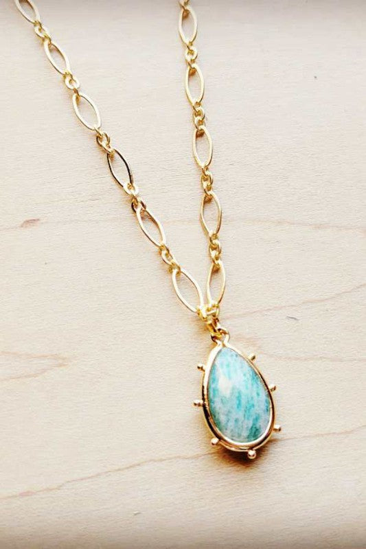 Gold Collar Necklace w/ Amazonite Pendant - lolaluxeshop