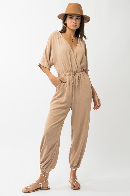 Dolman Sleeve Surplice Jumpsuit - lolaluxeshop