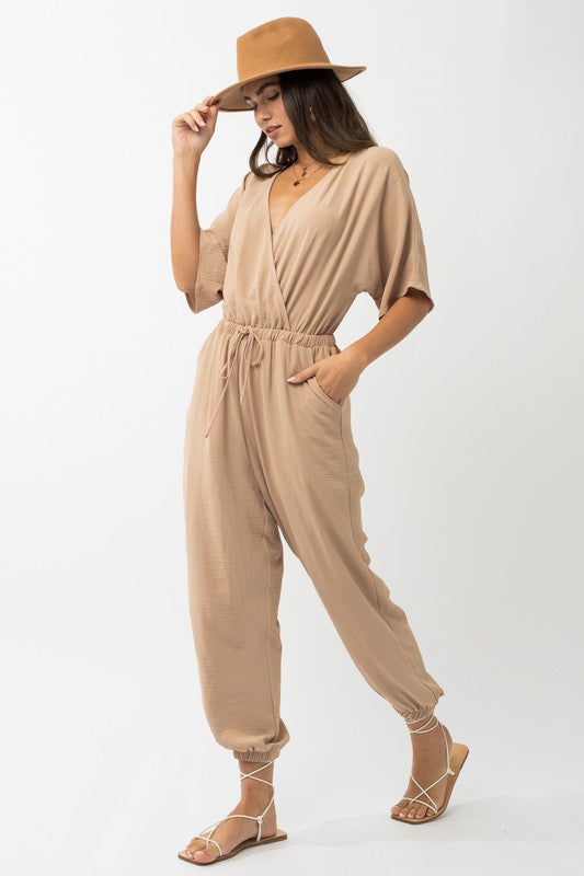 Dolman Sleeve Surplice Jumpsuit - lolaluxeshop