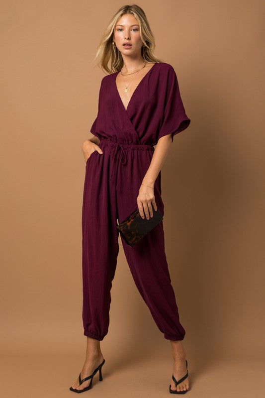 Dolman Sleeve Surplice Jumpsuit - lolaluxeshop